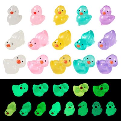 FASHEWELRY 60pcs Luminous Miniature Duck Figurines Resin Glow in The Dark Figures Small Animal Garden Decor DIY Landscape for Home Decor