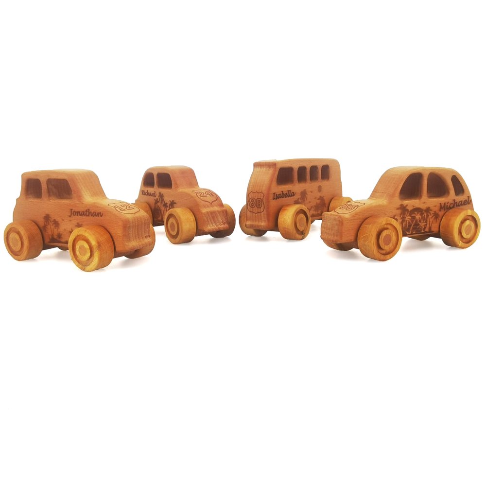 Personalized 4 pcs Wooden Toy Cars For Toddlers 1-3, Customizable Wooden Toy Cars Nursery Decor Montessori Toys For 1+ Year Old, Gifts For One Year Old Boys Push Car Rattle Toys For Babies 0-6 Months