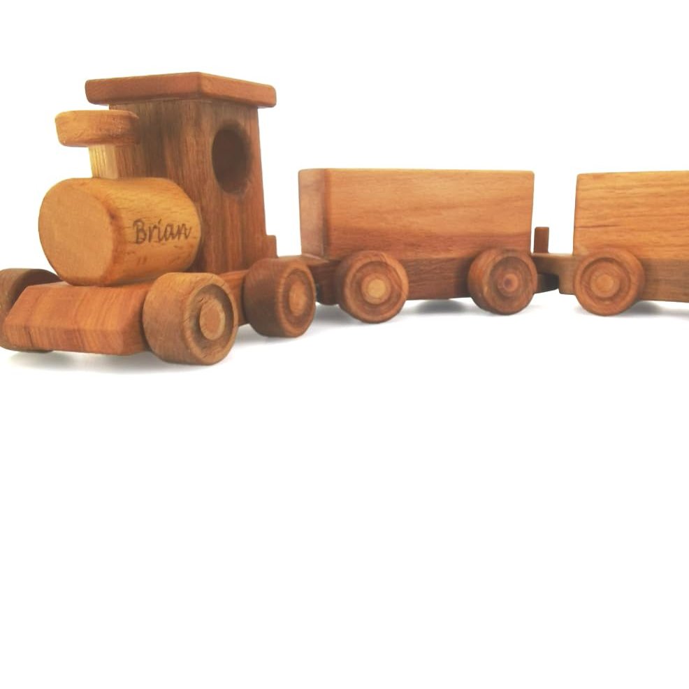 Personalized Wooden Train Set Toddler Outdoor Toys, Customized Wooden Train Toys For Ages 2-4, Montessori Toys For 1 Year Old, Toddlers Birthday Gifts For 2 Year Old Boy (Locomotive + 4 Wagon)