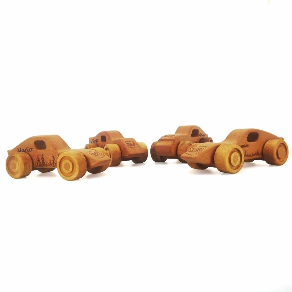 Personalized 4 pcs Wooden Toy Cars For Toddlers 1-3, Customizable Wooden Toy Cars Nursery Decor Montessori Toys For 1+ Year Old, Gifts For One Year Old Boys Push Car Rattle Toys, Birthday Gifts