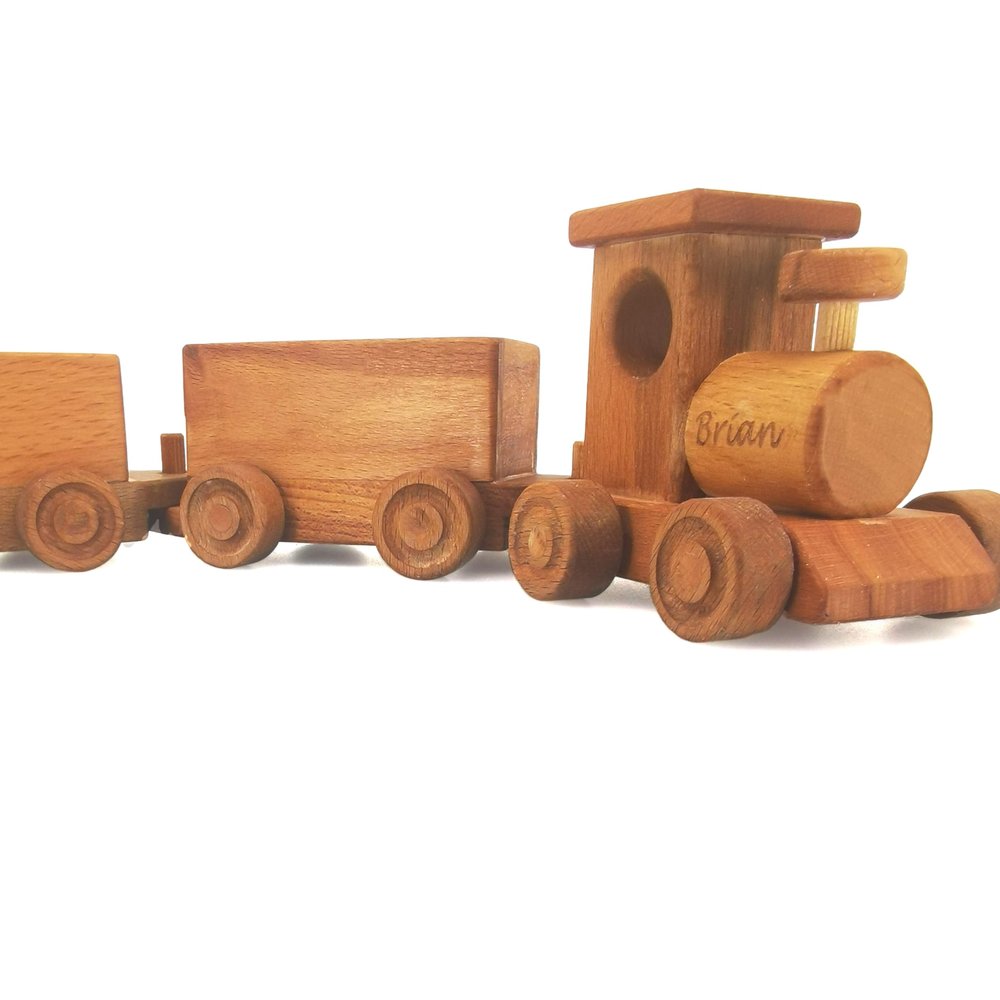 Personalized Wooden Train Set Toddler Outdoor Toys, Customized Wooden Train Toys For Ages 2-4, Montessori Toys For 1 Year Old, Toddlers Birthday Gifts For 2 Year Old Boy (Locomotive + 5 Wagon)