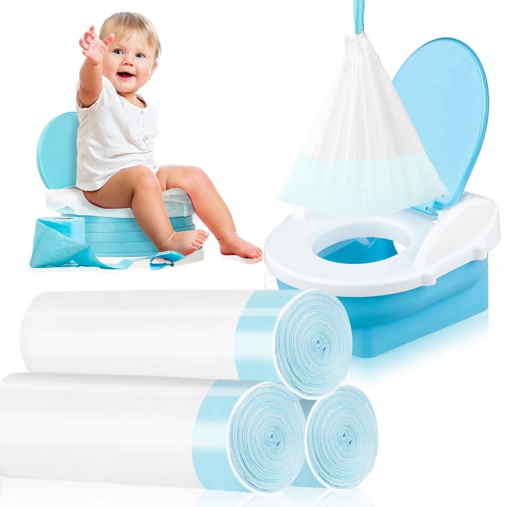 120 Pack Potty Chair Liners with Drawstring,Disposable Training Toilet Seat Potty Bags for Kids Toddlers Outdoors Travel(17.3x9.4 inch)