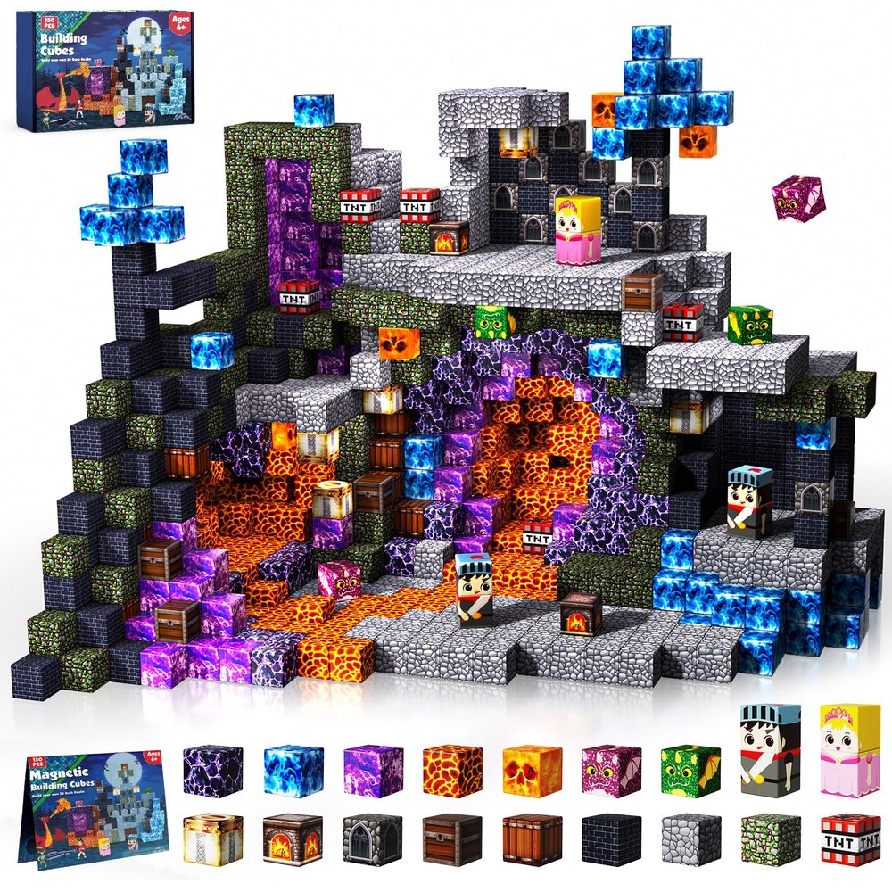 GraceDuck Magnetic Blocks - 150 PCS Build Magnetic Dark Castle Sword Domain World - Magnetics Construction Cube Toys - STEM Montessori Sensory Toys for Toddlers 6 7 8 9 10 Year Old Boys & Girls