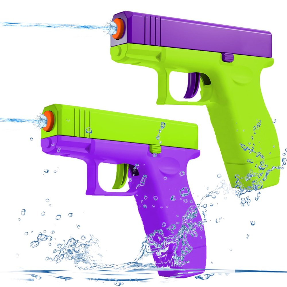 2 Pack Water Gun for Kids - Squirt Guns Water Blaster Soaker 100CC Capacity Water Pistol Toys for Boys Girls Toddlers, Ideal Summer Gifts for Swimming Pool Beach Outdoor Water Toys (Purple Green1)