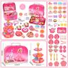 Lajeje Tea Party Set for Little Girls, Pretend Tin Teapot Set, Princess Tea Time Play Kitchen Toy with Cups, Plates and Accessories for Birthday Easter Gifts Kids Toddlers Age 3 4 5 6 view 2