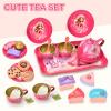 Lajeje Tea Party Set for Little Girls, Pretend Tin Teapot Set, Princess Tea Time Play Kitchen Toy with Cups, Plates and Accessories for Birthday Easter Gifts Kids Toddlers Age 3 4 5 6 view 3