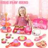 Lajeje Tea Party Set for Little Girls, Pretend Tin Teapot Set, Princess Tea Time Play Kitchen Toy with Cups, Plates and Accessories for Birthday Easter Gifts Kids Toddlers Age 3 4 5 6 view 4