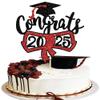 1 Pack Congrats 2026 Cake Topper Glitter Diploma Graduation Cap Cake Pick Contrats Class of 2026 Cake Decorations for 2026 Graduation Theme High School Boys Girls Graduate Party Red view 1