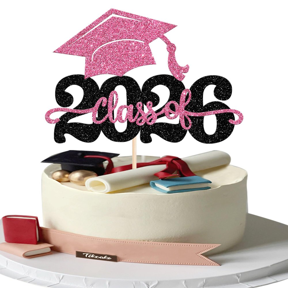 1 Pack Class of 2025 Cake Topper Glitter Congrats Grad Cap 2025 Graduation Cake Pick for 2025 Graduation Theme High School Boys Girls Graduate Party Cake Decorations Supplies Black Yellow
