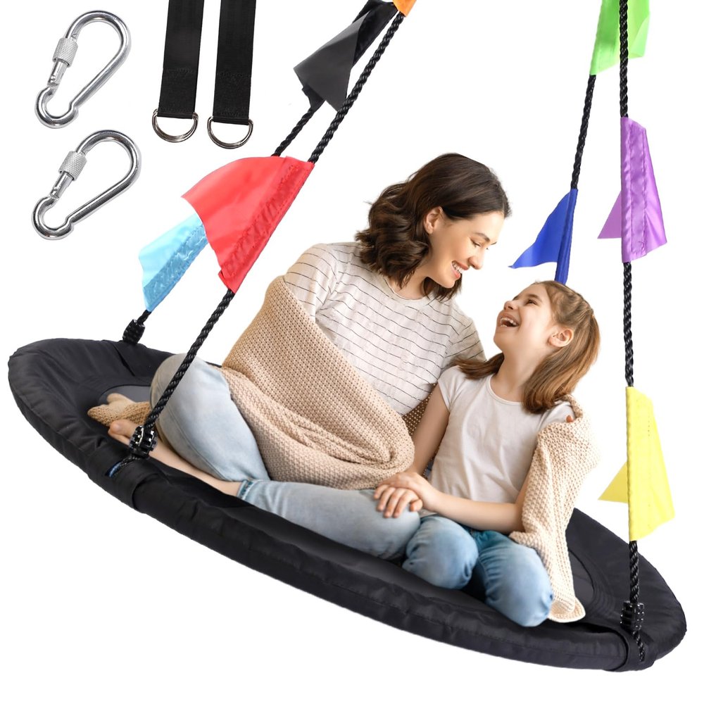 40 Inch Saucer Tree Swing for Kids, Outdoor Round Swing with Hanging Straps & Adjustable Ropes, Easy Assembly