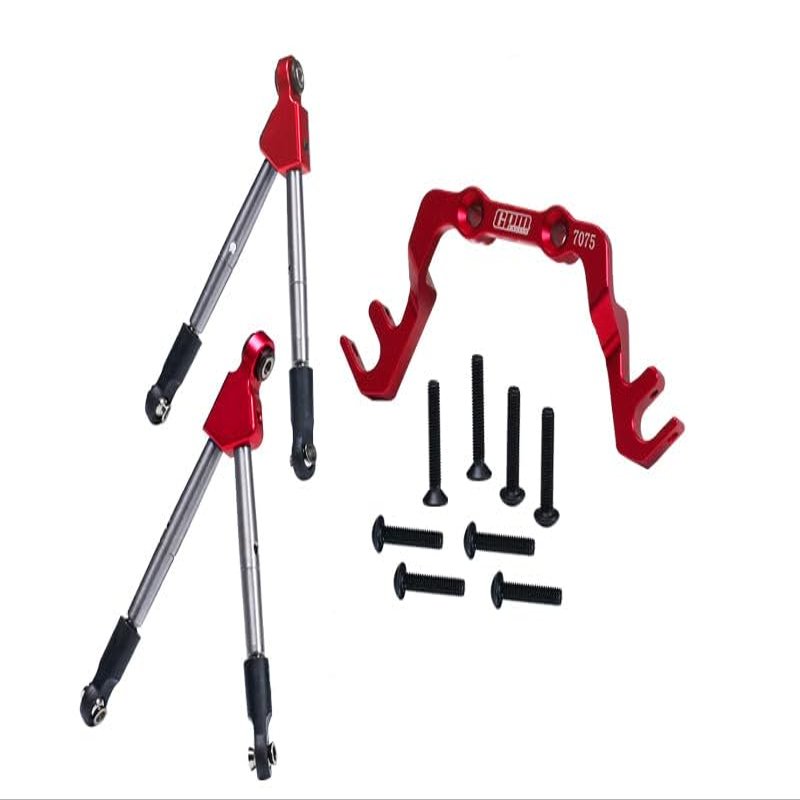 7075 Aluminum Alloy Front Tie Rods with Stabilizer for C Hub for Traxxas 1/10 Slash 4X4 LCG-68086-21 Upgrades - Red