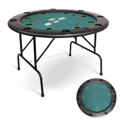 8 Player Round Foldable Poker Table, Portable Texas Blackjack Holdem Poker Table with 8 Cup Holders, Folding Casino Leisure Card Board Game Table with Padded Rails, Green