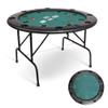 8 Player Round Foldable Poker Table, Portable Texas Blackjack Holdem Poker Table with 8 Cup Holders, Folding Casino Leisure Card Board Game Table with Padded Rails, Green view 1