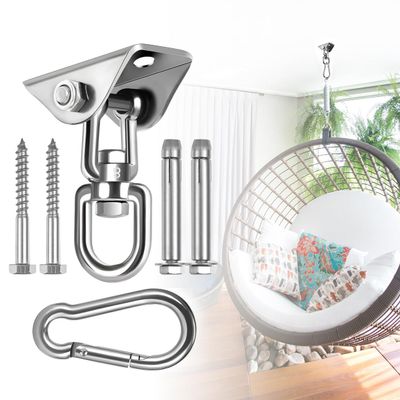 Hammock Hanging Kit,Hanging Chair Hardware 360Rotating 1200 lb Capacity Hammock Hooks Heavy Duty,Hammock Chair Hanging Kit & Swing Ceiling Hook Snap for Hammock Chair Stand,Seat,Tree,Yoga,Gym(Silver)