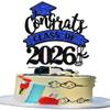 1 Pack Congrats Class of 2026 Cake Topper with Blue Glitter Diploma Graduation Cap Cake Pick Contrats Class of 2026 Cupcake Decorations for Graduation Theme High School Boys Girls view 1