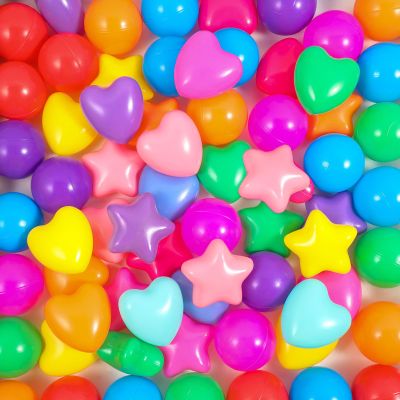 RoundFunny 100 Pieces Balls for Kids Star Heart Shape Plastic Balls for Toddler Playpen 2.17'' Play Toy for Crawl Tunnel Inflatable Pool Birthday Party Decoration
