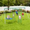 Hapfan Swing Sets for Backyard with Monkey Bars, Belt Swing, Platform Swing, Climbing Net, Trapeze Bar, Outdoor Playset for Kids view 1