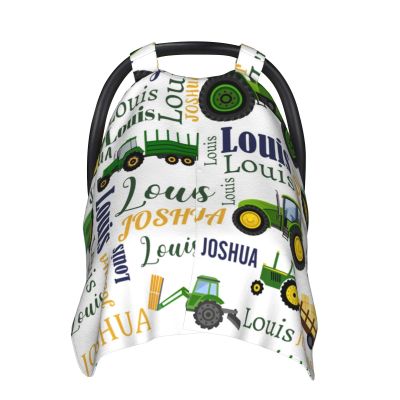 Personalized Baby Car Seat Canopy for Babies with Name, Custom Green Tractor Stroller Car Seat Covers for Boys Girls, Minky Nursing Carseat Cover for Breastfeeding, Car Seat Canopies for Newborn