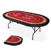 91" Extra Large 10 Player Foldable Poker Table, Texas Blackjack Holdem Poker Table with Stainless Steel Cup Holders, Folding Casino Leisure Card Board Game Table with Padded Rails, Stylish Red Design view 1