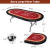 91" Extra Large 10 Player Foldable Poker Table, Texas Blackjack Holdem Poker Table with Stainless Steel Cup Holders, Folding Casino Leisure Card Board Game Table with Padded Rails, Stylish Red Design view 4