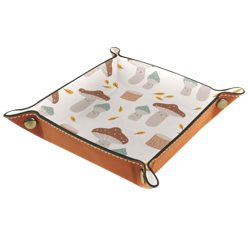 Autumn Mushroom Dice Tray PU Leather Dice Rolling Tray Folding Dice Holder for Dice Games, Like RPG, DND and Other Table Games