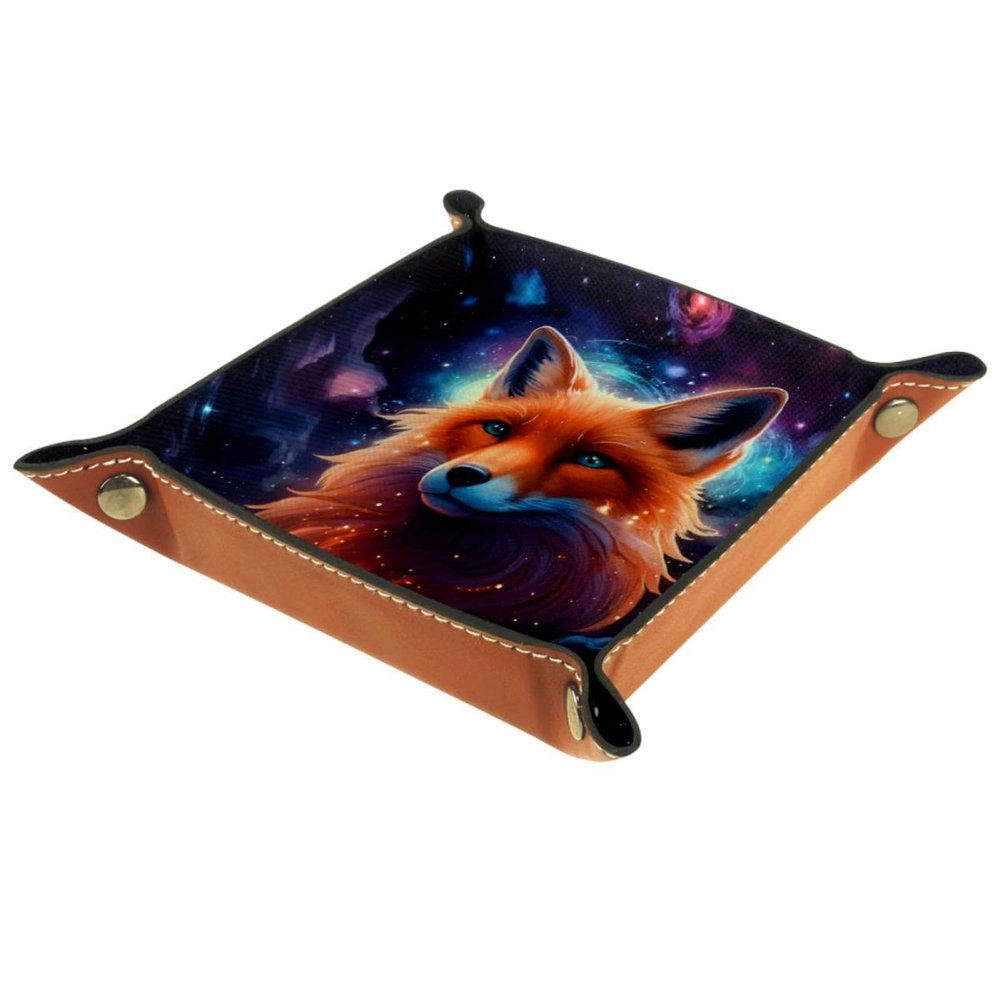 Fox Head Galaxy Dice Tray PU Leather Dice Rolling Tray Folding Dice Holder for Dice Games, Like RPG, DND and Other Table Games