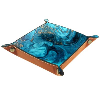 Blue Marble Dice Tray PU Leather Dice Rolling Tray Folding Dice Holder for Dice Games, Like RPG, DND and Other Table Games