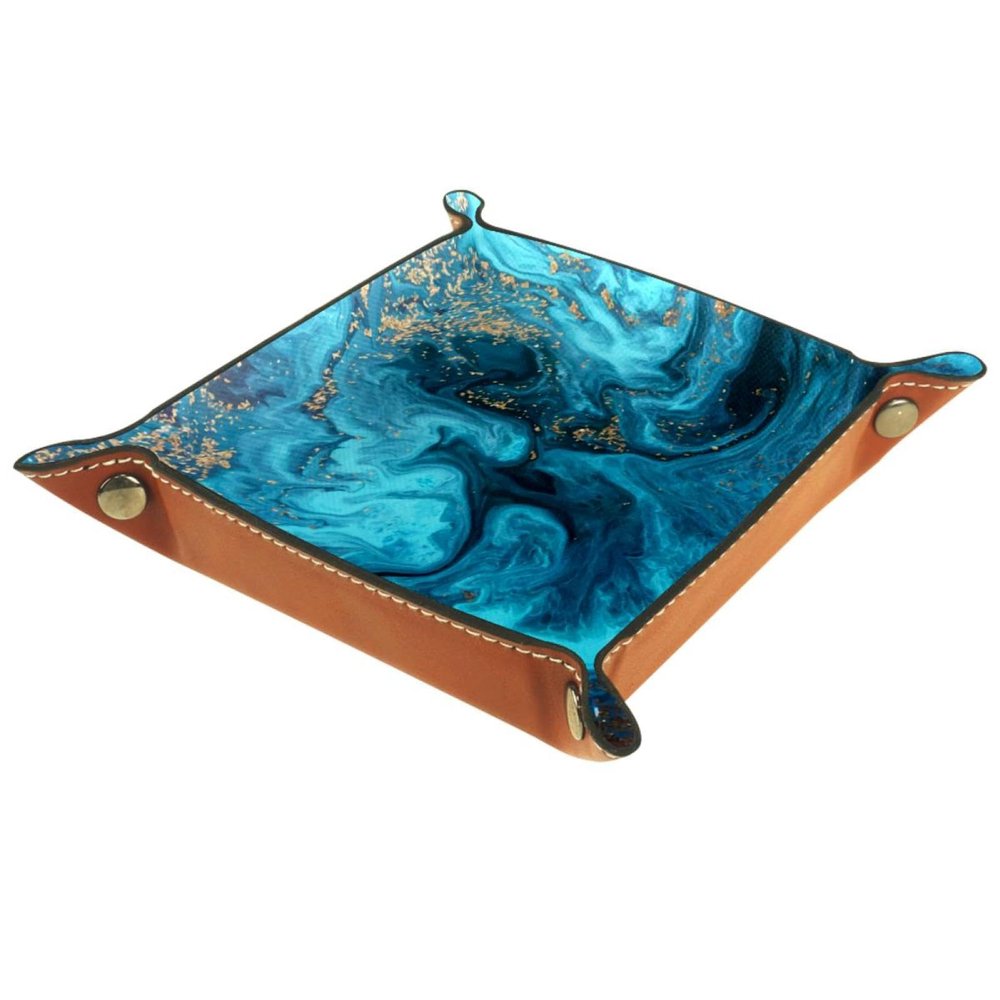 Blue Marble Dice Tray PU Leather Dice Rolling Tray Folding Dice Holder for Dice Games, Like RPG, DND and Other Table Games