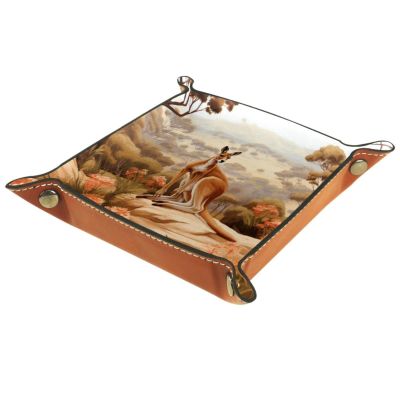 Autumn Forest Kangaroo Dice Tray PU Leather Dice Rolling Tray Folding Dice Holder for Dice Games, Like RPG, DND and Other Table Games