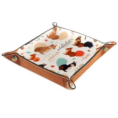 Autumn Forest Squirrel Dice Tray PU Leather Dice Rolling Tray Folding Dice Holder for Dice Games, Like RPG, DND and Other Table Games