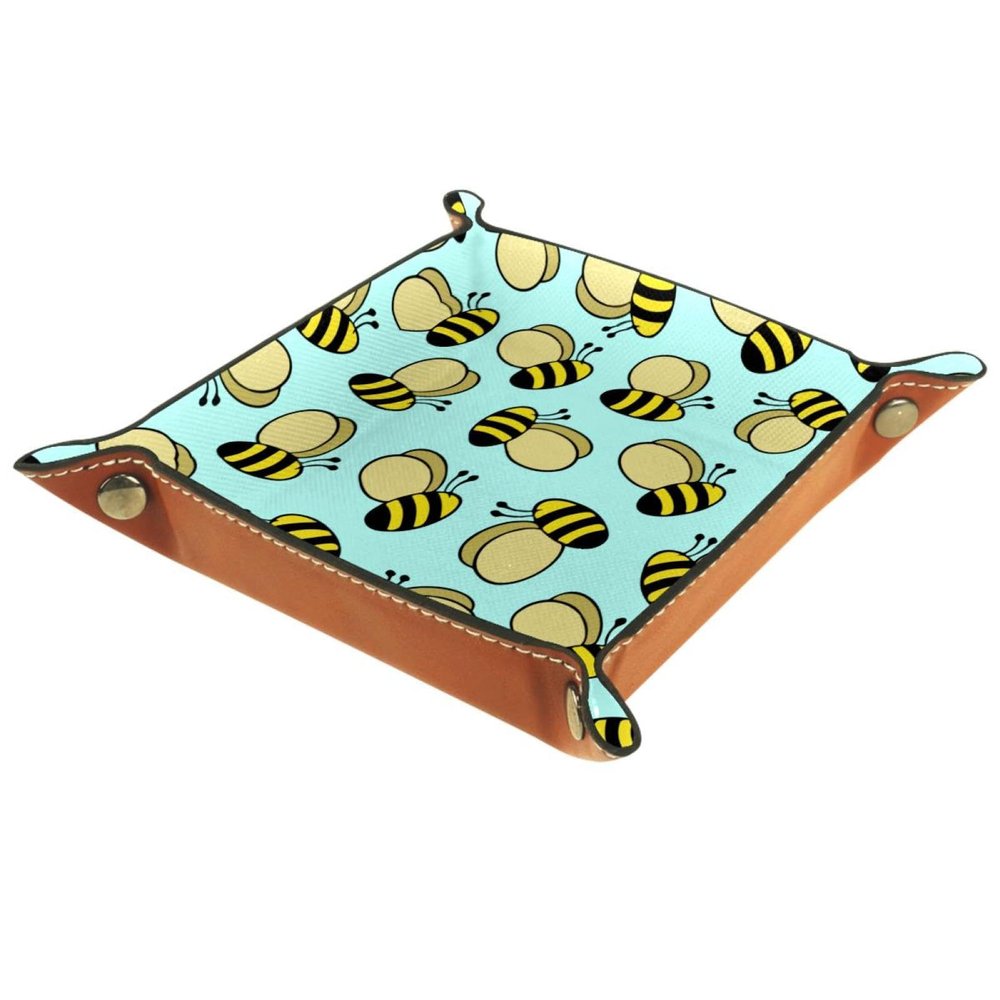 Bees Dice Tray PU Leather Dice Rolling Tray Folding Dice Holder for Dice Games, Like RPG, DND and Other Table Games