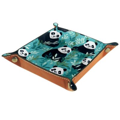 Animal Pandas Leaf Dice Tray PU Leather Dice Rolling Tray Folding Dice Holder for Dice Games, Like RPG, DND and Other Table Games