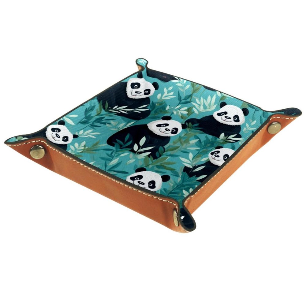 Animal Pandas Leaf Dice Tray PU Leather Dice Rolling Tray Folding Dice Holder for Dice Games, Like RPG, DND and Other Table Games