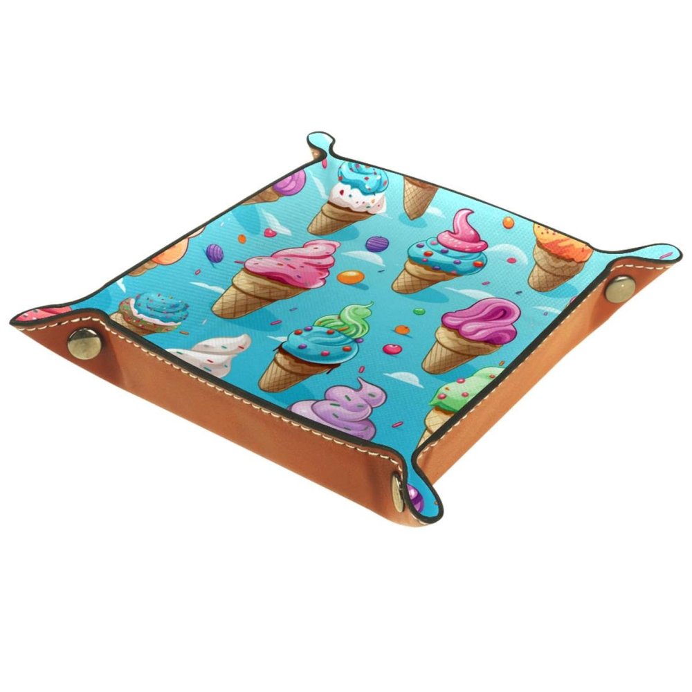 Ice Cream Dice Tray PU Leather Dice Rolling Tray Folding Dice Holder for Dice Games, Like RPG, DND and Other Table Games