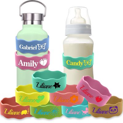 Personalized Baby Bottle Labels for Daycare Silicone Custom Water Bottle Name Bands for Baby Shower Customized Reusable Kids Name Tags Sippy Cup Strap