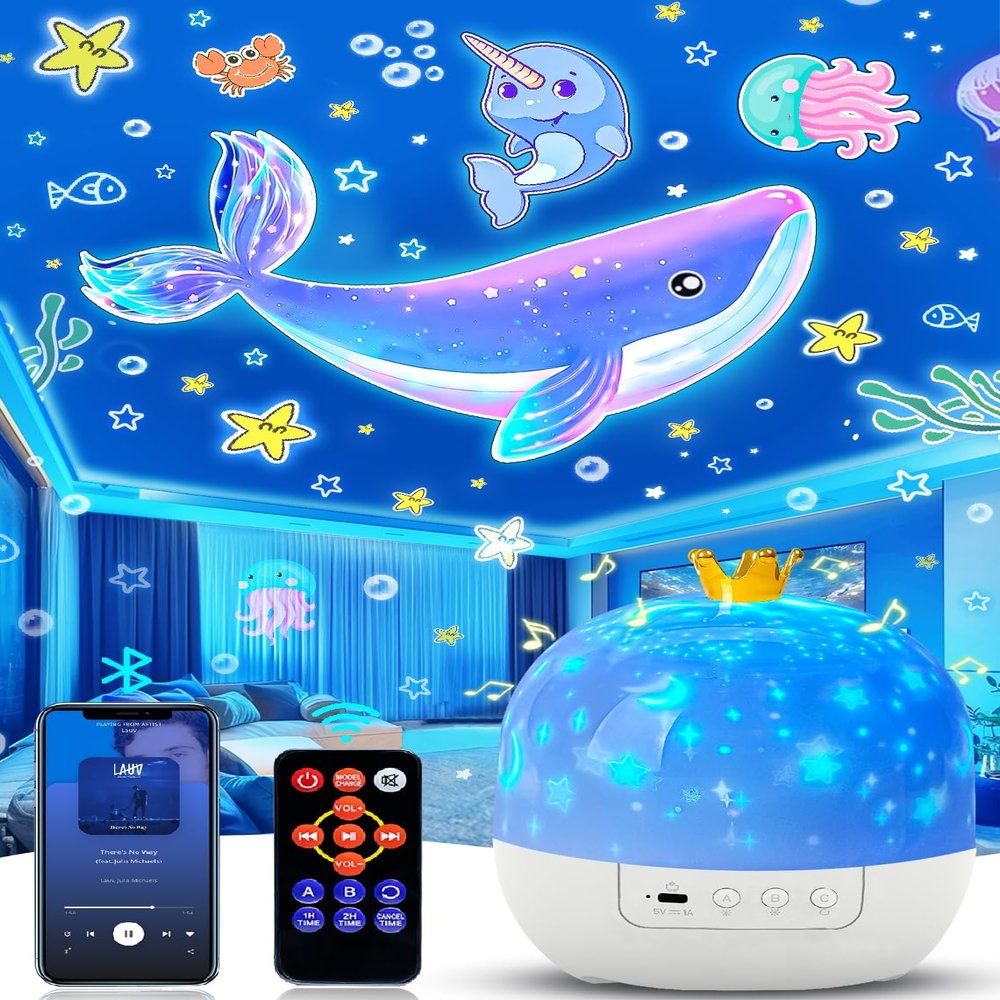 21 Sets of Films + Projector Night Light for Kids, Kids Night Light Projector, Ceiling, Remote Control & Bluetooth Speaker, 360 Rotating Lamp for Baby Girls Christmas, Nursery, Room Decor