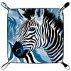 Animal Zebra Blue Dice Tray PU Leather Dice Rolling Tray Folding Dice Holder for Dice Games, Like RPG, DND and Other Table Games view 2