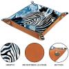Animal Zebra Blue Dice Tray PU Leather Dice Rolling Tray Folding Dice Holder for Dice Games, Like RPG, DND and Other Table Games view 3