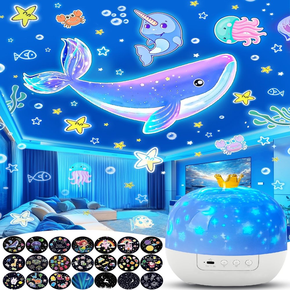 21 Sets of Films + Projector Night Light for Kids, Baby Night Light Projector for Bedroom, Ceiling, Star Projector with 360 Rotation Dimmable for Kids Girls, Birthday, Christmas, Nursery, Room Decor