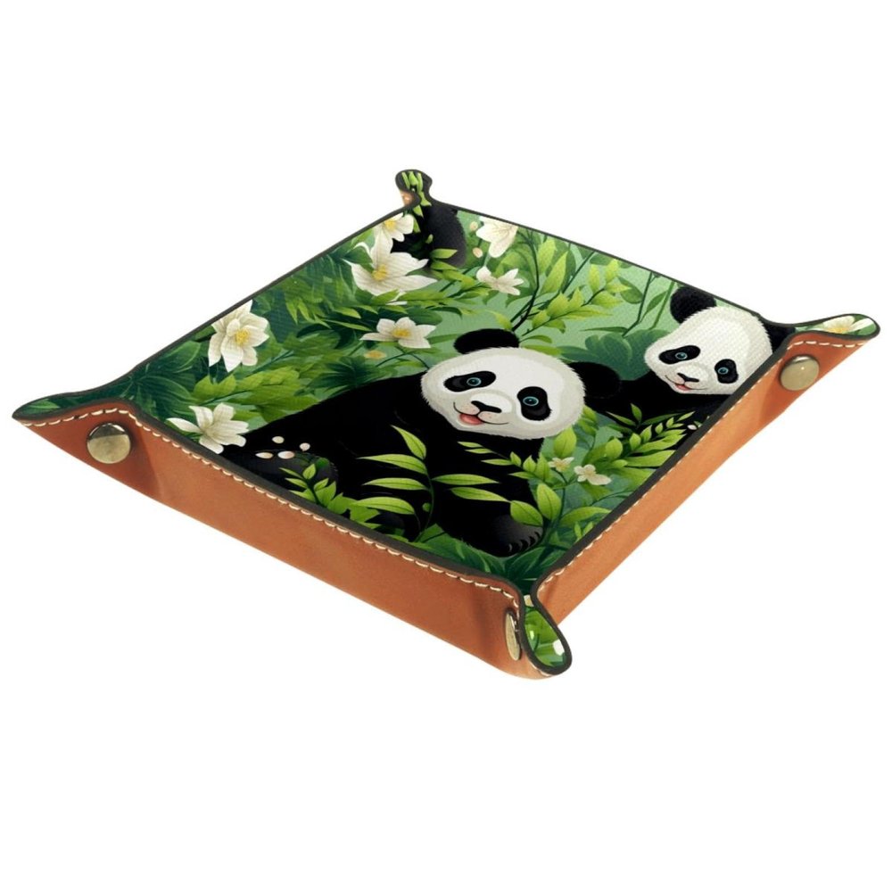 Animals Panda Forest Dice Tray PU Leather Dice Rolling Tray Folding Dice Holder for Dice Games, Like RPG, DND and Other Table Games