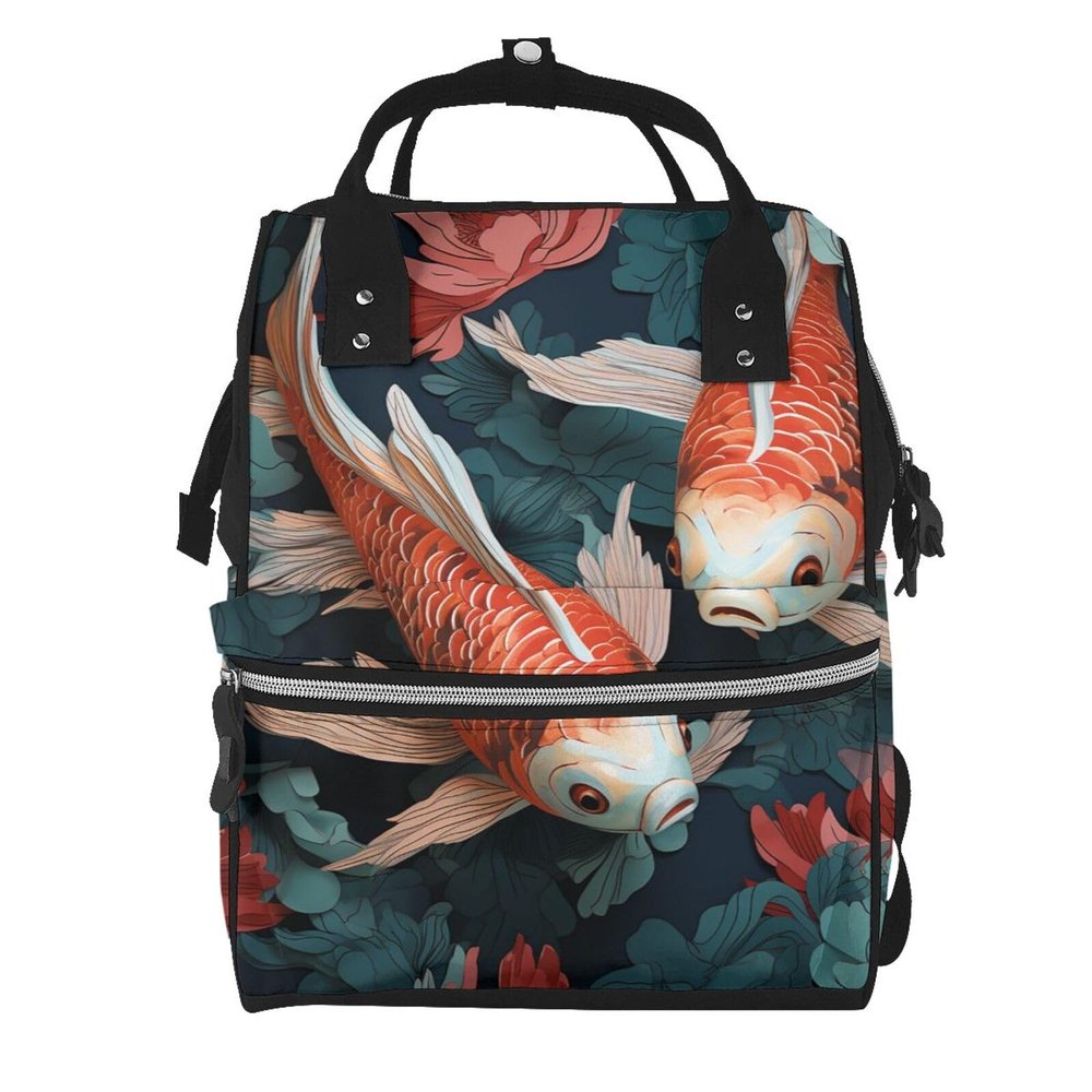HCBPWVQA Fish And Flower Print Diaper Bag Multifunction Laptop Backpack Travel Daypacks Large Nappy Bag