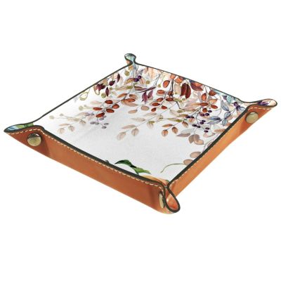 Watercolor Autumn Pumpkins Eucalyptus Leaves Dice Tray PU Leather Dice Rolling Tray Folding Dice Holder for Dice Games, Like RPG, DND and Other Table Games