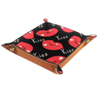 Red Lips Dice Tray PU Leather Dice Rolling Tray Folding Dice Holder for Dice Games, Like RPG, DND and Other Table Games