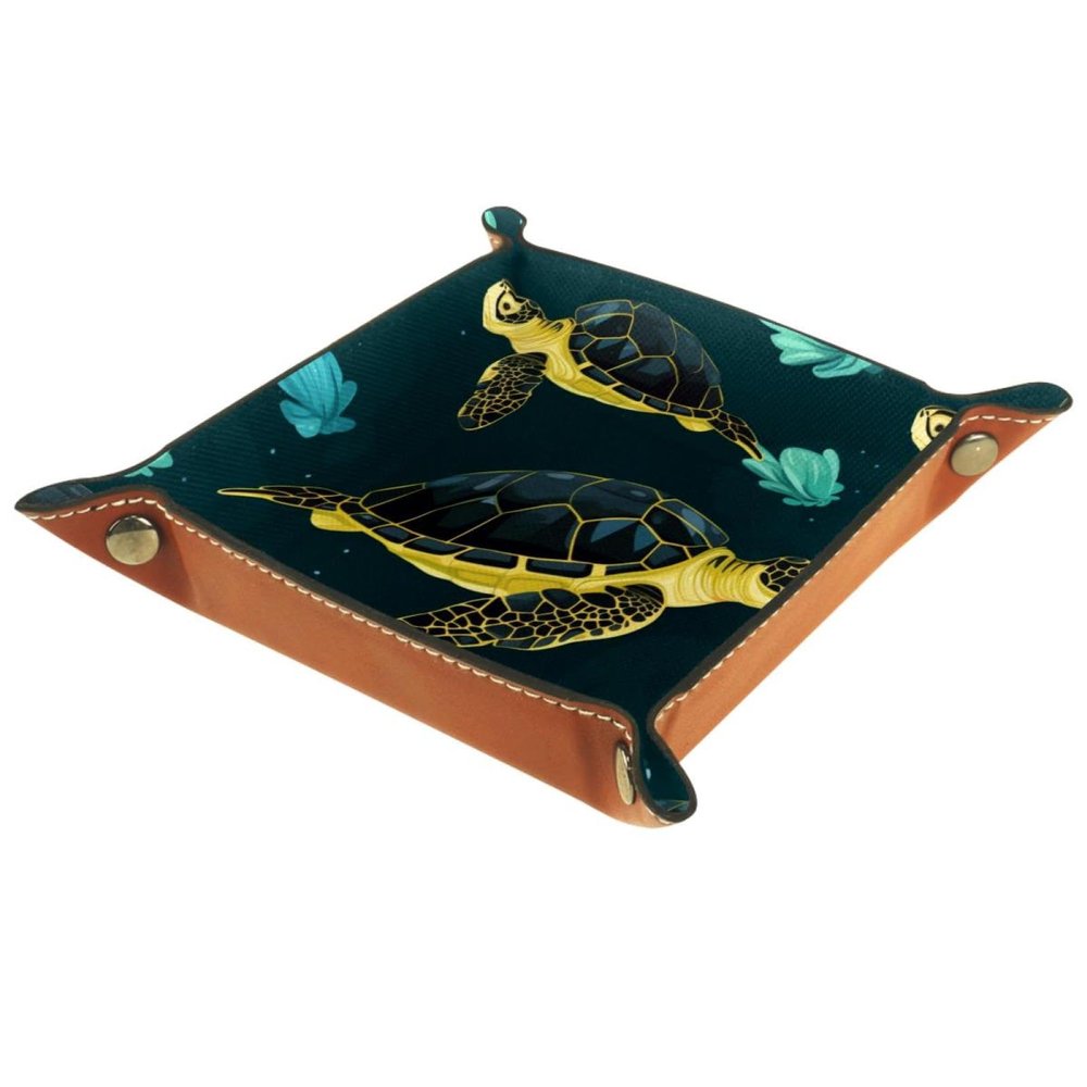 Animals Sea Turtles Dice Tray PU Leather Dice Rolling Tray Folding Dice Holder for Dice Games, Like RPG, DND and Other Table Games
