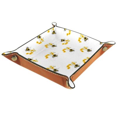 Bees Dice Tray PU Leather Dice Rolling Tray Folding Dice Holder for Dice Games, Like RPG, DND and Other Table Games