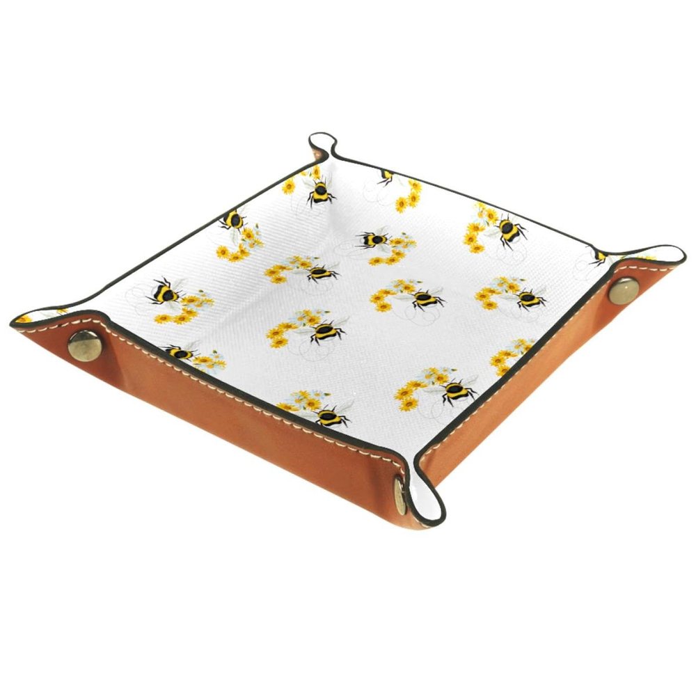 Bees Dice Tray PU Leather Dice Rolling Tray Folding Dice Holder for Dice Games, Like RPG, DND and Other Table Games