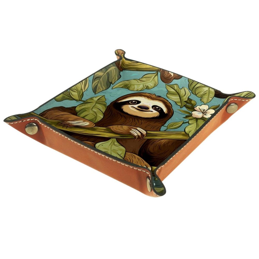 Sloths in The Jungle Dice Tray PU Leather Dice Rolling Tray Folding Dice Holder for Dice Games, Like RPG, DND and Other Table Games