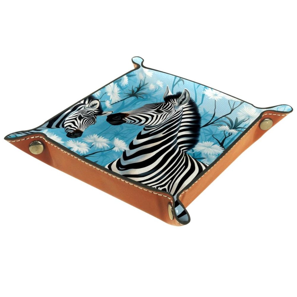 Animal Zebra Flower Dice Tray PU Leather Dice Rolling Tray Folding Dice Holder for Dice Games, Like RPG, DND and Other Table Games
