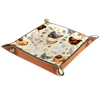 Roosters and Chickens Dice Tray PU Leather Dice Rolling Tray Folding Dice Holder for Dice Games, Like RPG, DND and Other Table Games