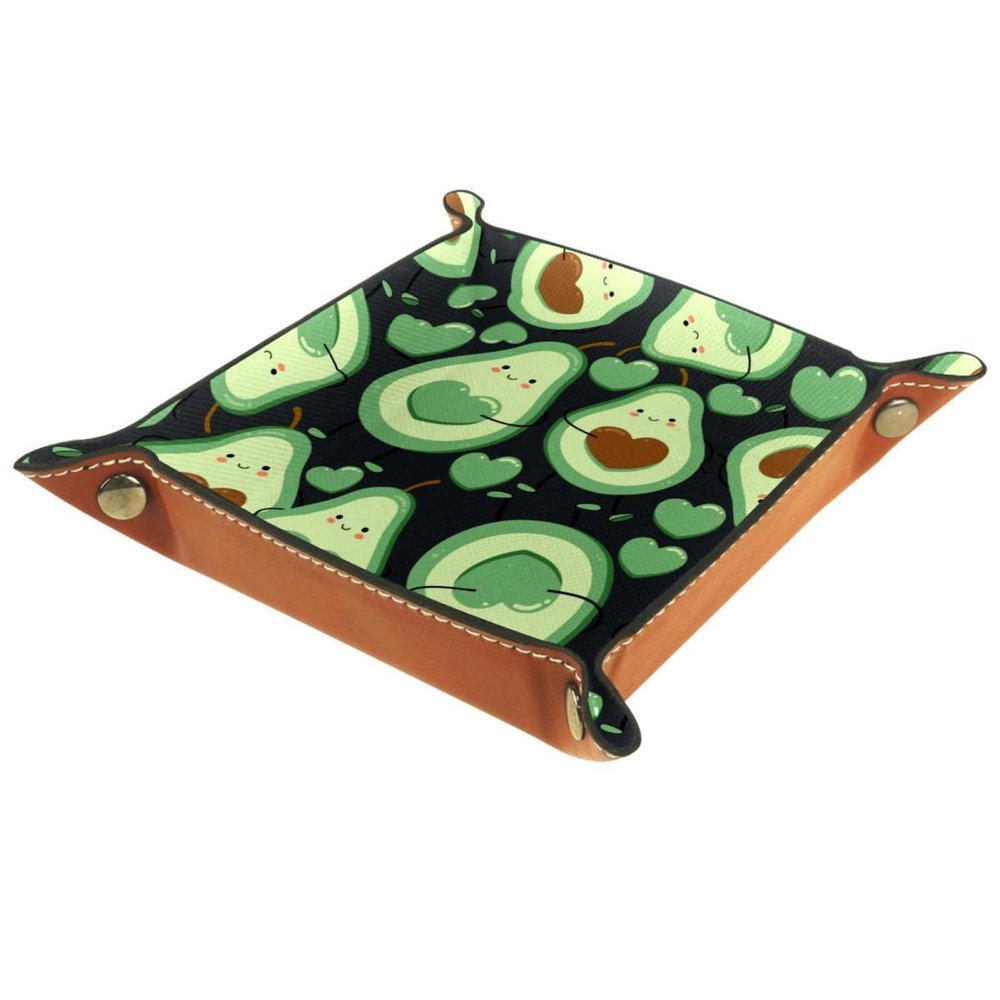 Cartoon Avocado Fruits Dice Tray PU Leather Dice Rolling Tray Folding Dice Holder for Dice Games, Like RPG, DND and Other Table Games
